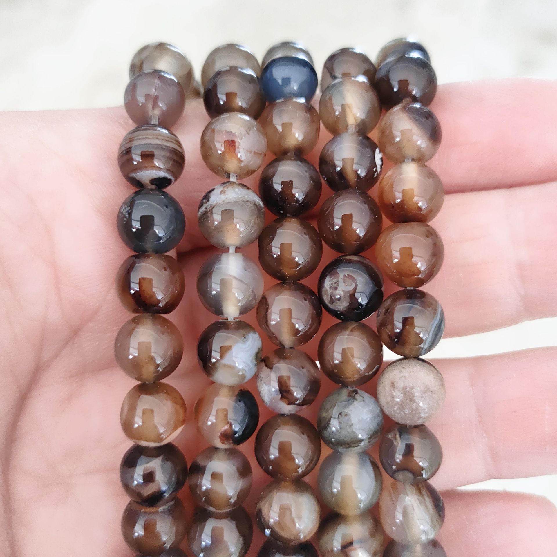 DT-122 Parlak Açık Kahve Akik Taşı Dizi 8 mm