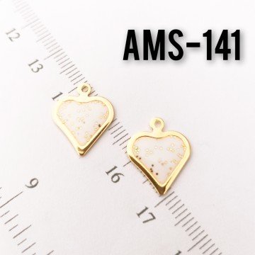 AMS-141 Altın Kaplama Simli Beyaz Mineli Kalp Sallantı