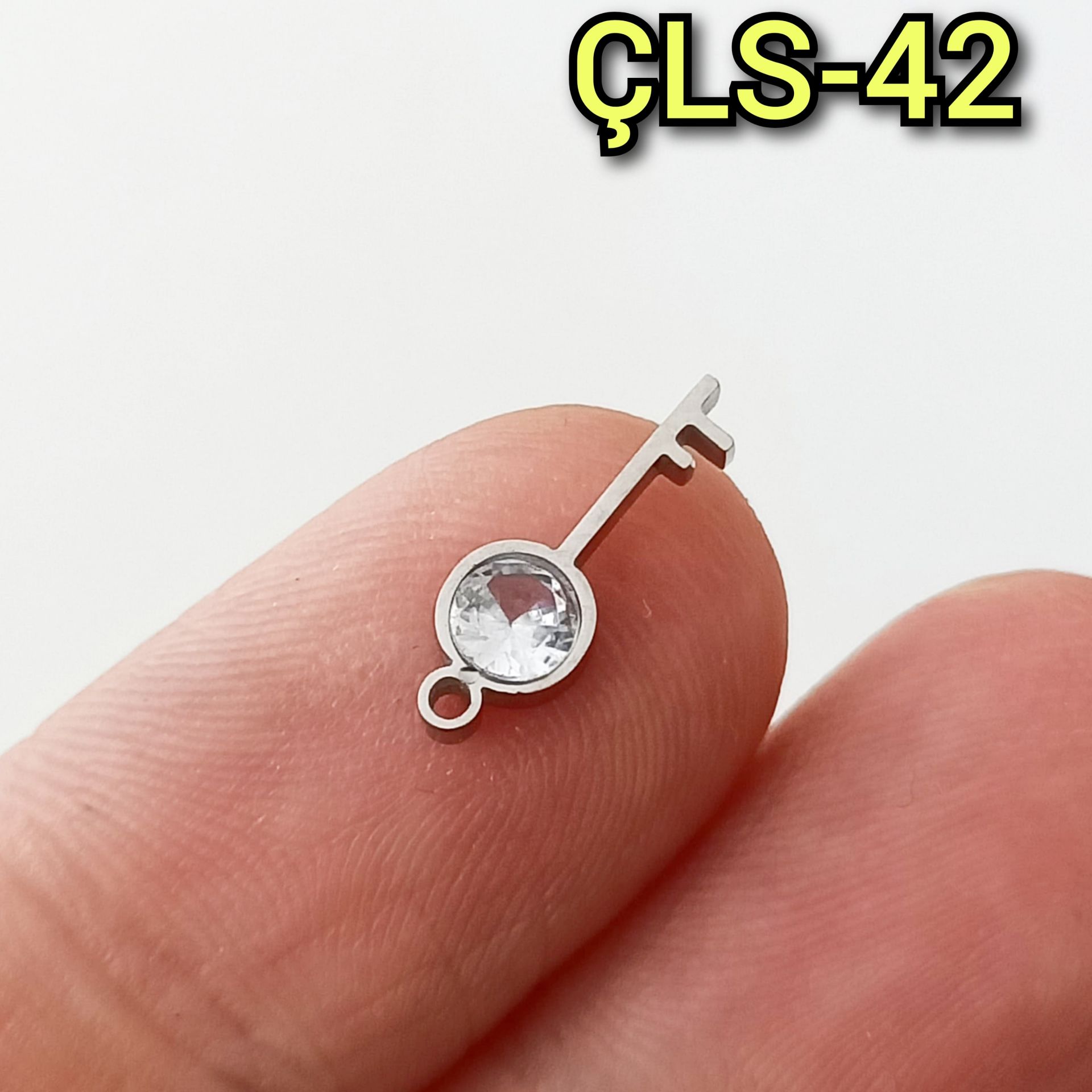 ÇLS-42 A Kalite Gümüş Renk 316L Cerrahi Çelik Mini Taşlı Anahtar Sallantı