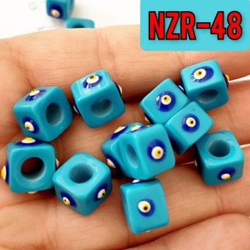 NZR-48 Mineli Gözlü Klasik Akrilik Küp Boncuk  10*7.5 mm