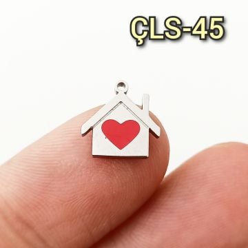 ÇLS-45 A Kalite Gümüş Renk 316L Cerrahi Çelik Mineli Kalpli Ev Sallantı