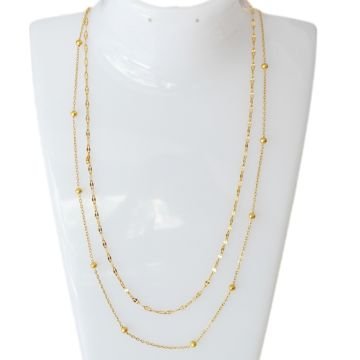 ÇLZ-52 A Kalite Kaplama Altın Renk 316L Cerrahi Çelik Çift zincirli Hazır Kolye Zinciri