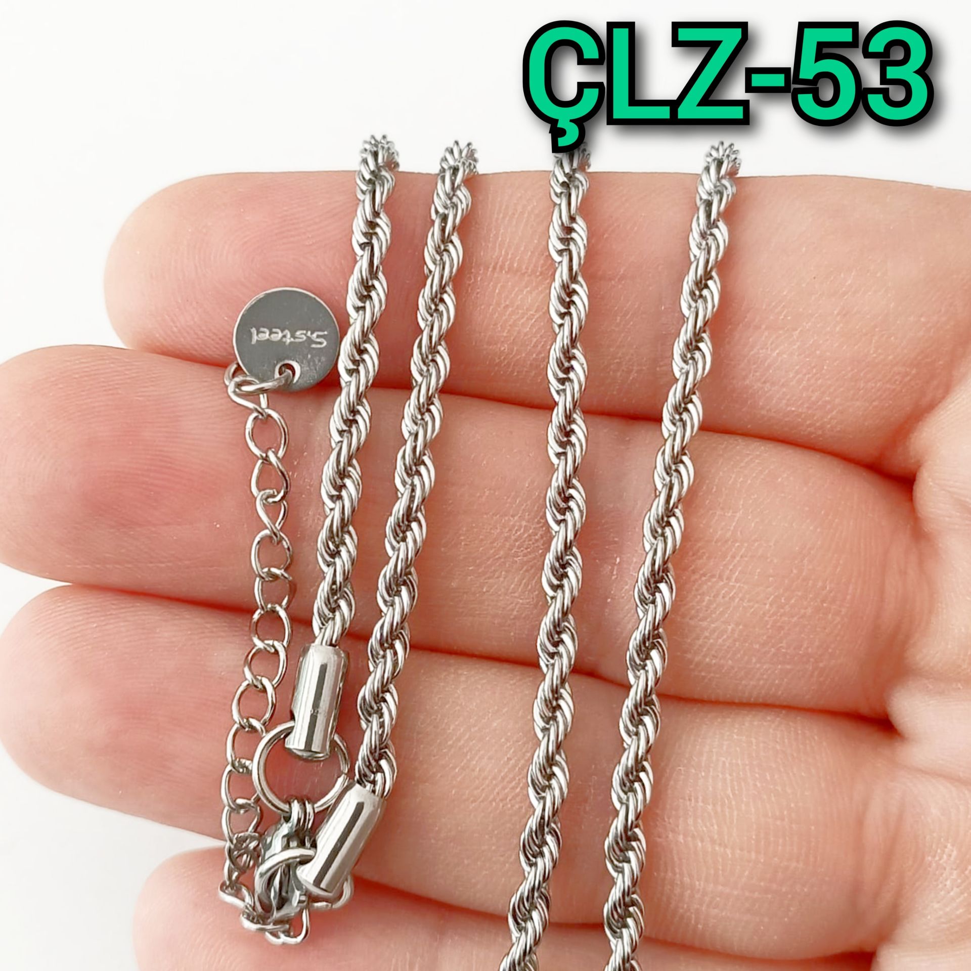 ÇLZ-53 Gümüş Renk 316L Çelik Burgulu Hazır Kolye Zinciri