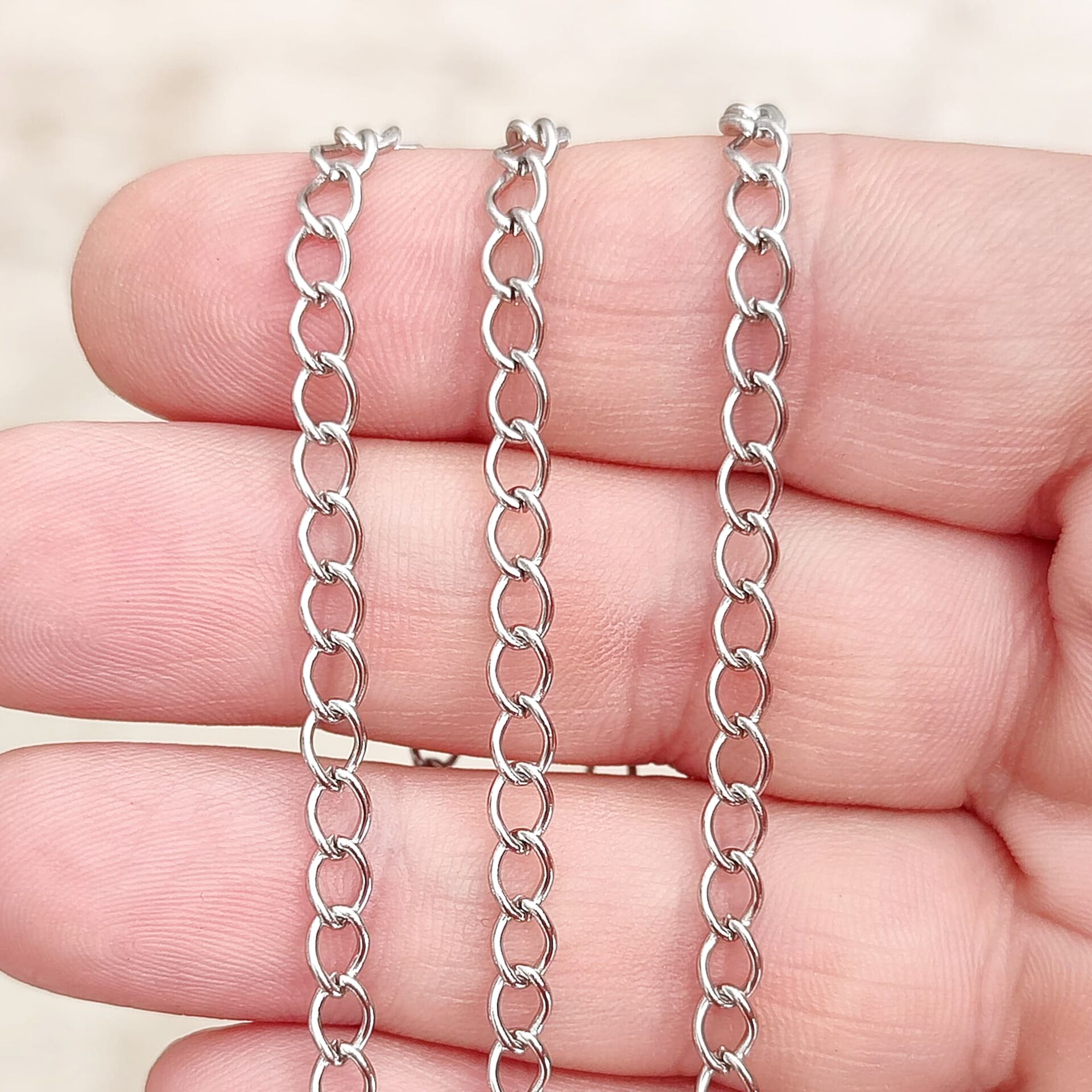 ÇLZ-53 A Kalite Gümüş Renk 316L Cerrahi Çelik Kalın Uzatma Zinciri
