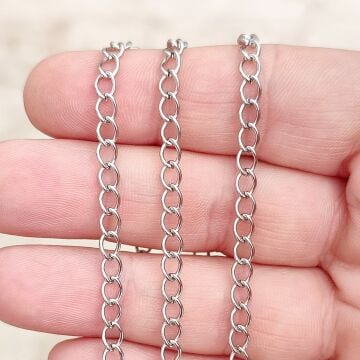 ÇLZ-53 A Kalite Gümüş Renk 316L Cerrahi Çelik Kalın Uzatma Zinciri