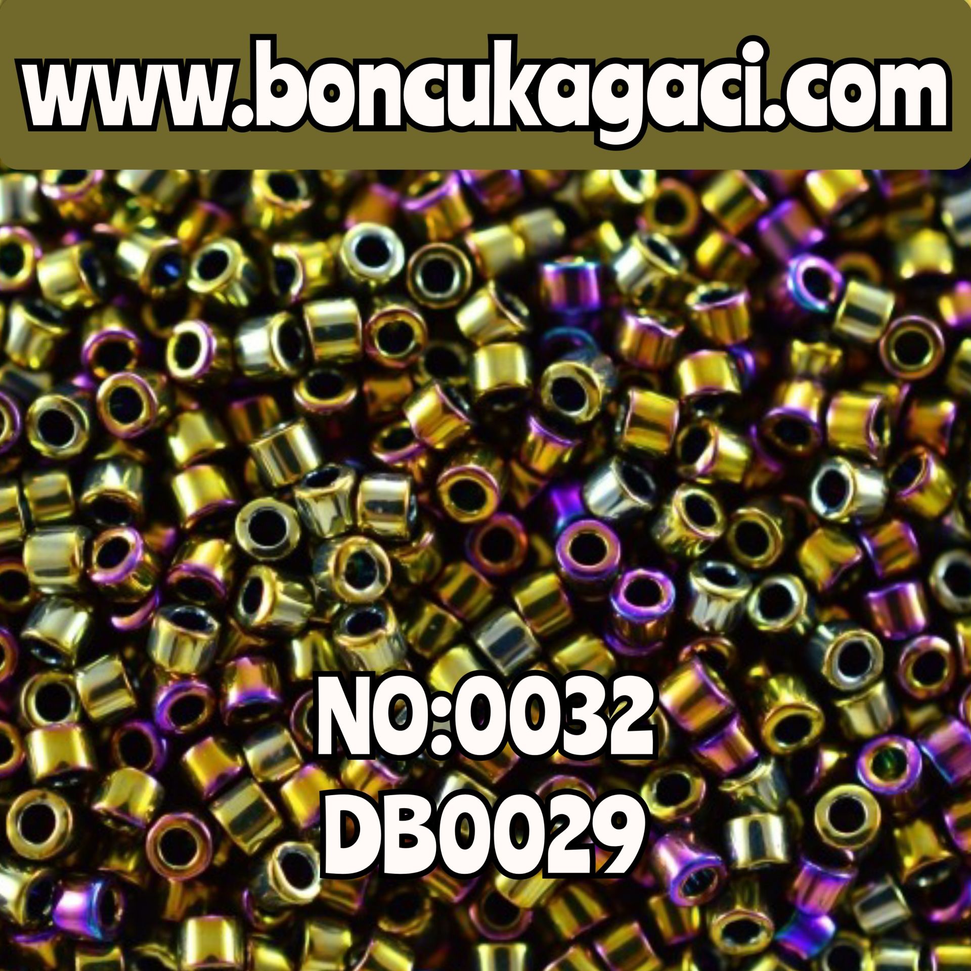 NO:032 Miyuki Delica Boncuk 11/0 DB0029 Metalik Yanardöner Altın -Yeşil Nikel Kaplama
