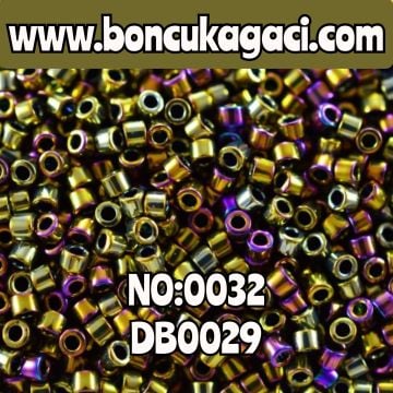 NO:032 Miyuki Delica Boncuk 11/0 DB0029 Metalik Yanardöner Altın -Yeşil Nikel Kaplama