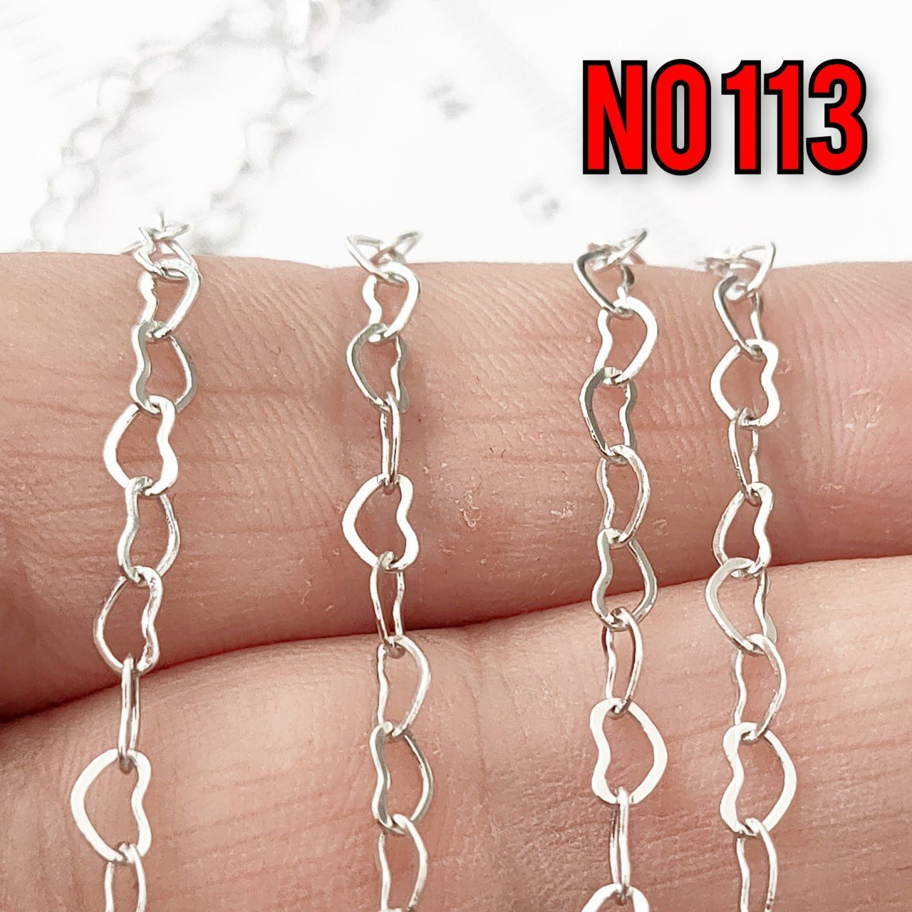 No : 113 Rodyum Kaplama Kaplama Pirinç Kalp Zincir 3*4.5 mm