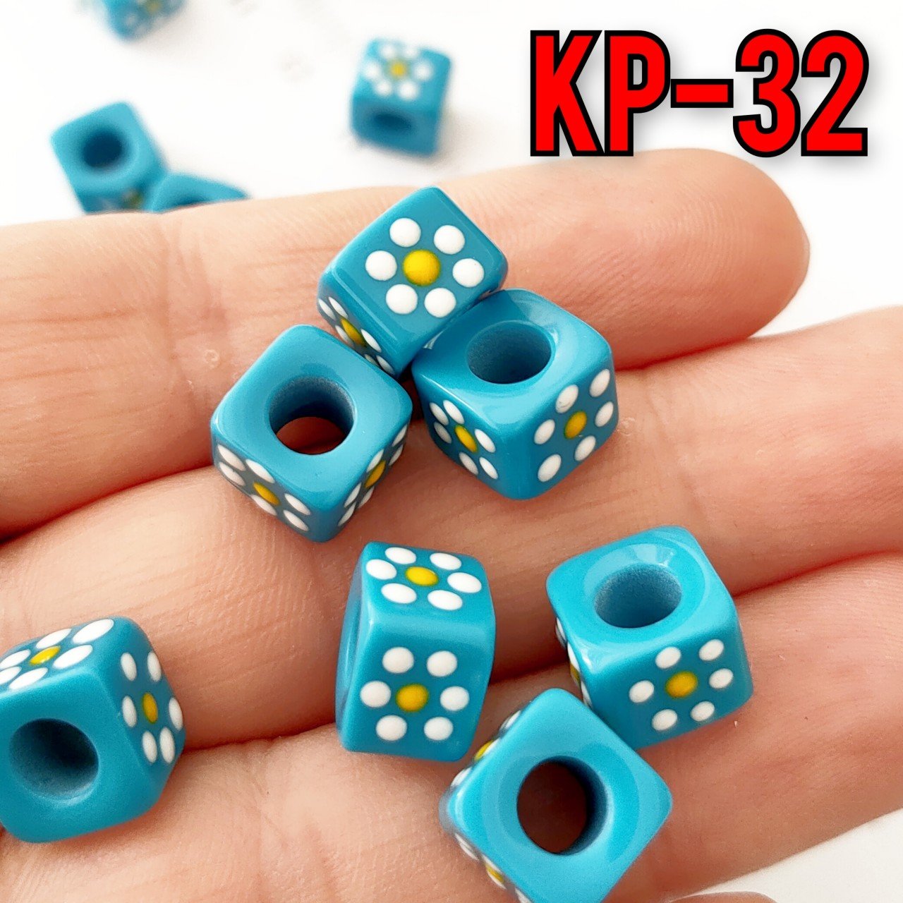 KP-32 Papatya Mineli Küp Akrilik Boncuk 10*7.5 mm