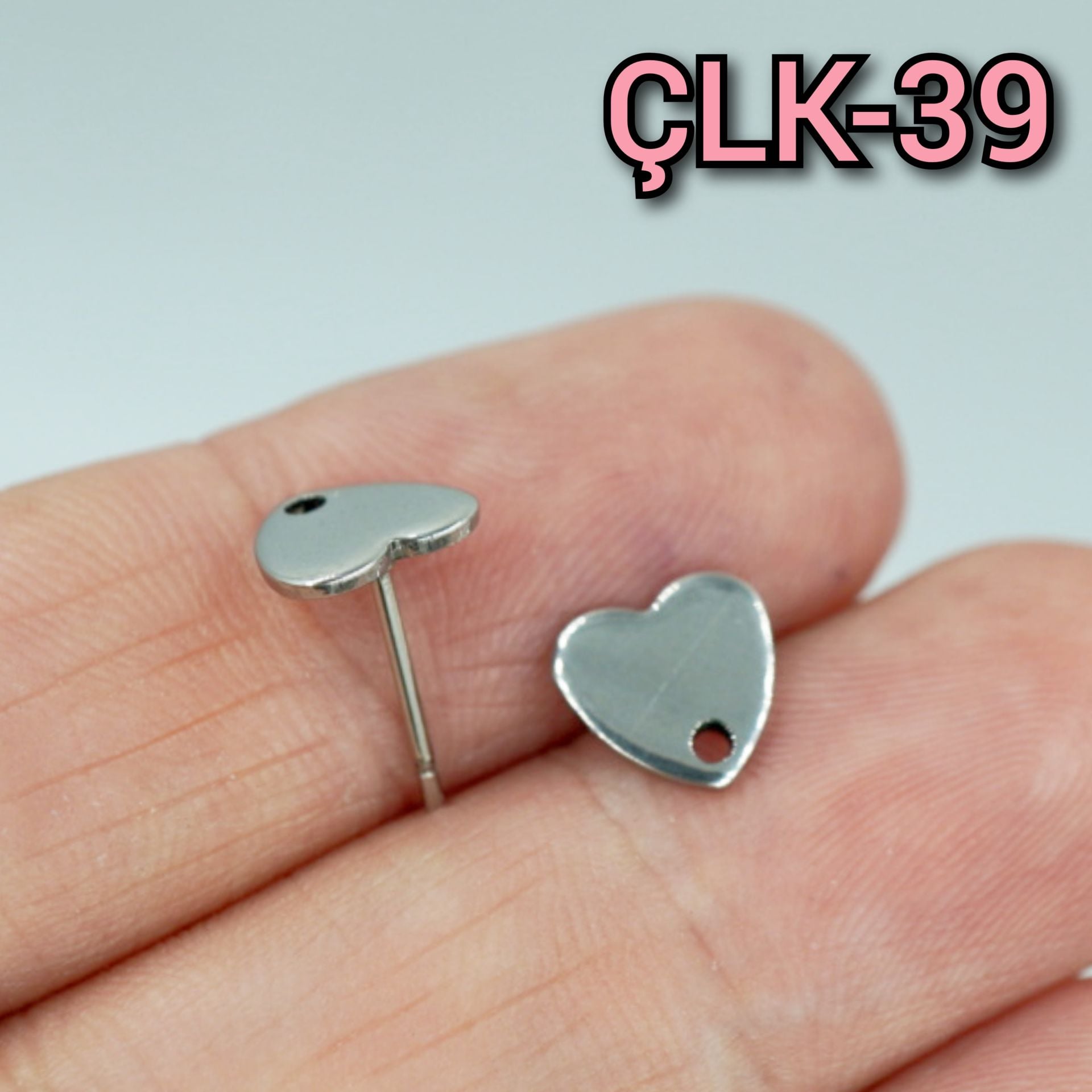 ÇLK-39 A Kalite Gümüş Renk 316L Cerrahi Çelik Kalp Küpe Çivisi 8 mm