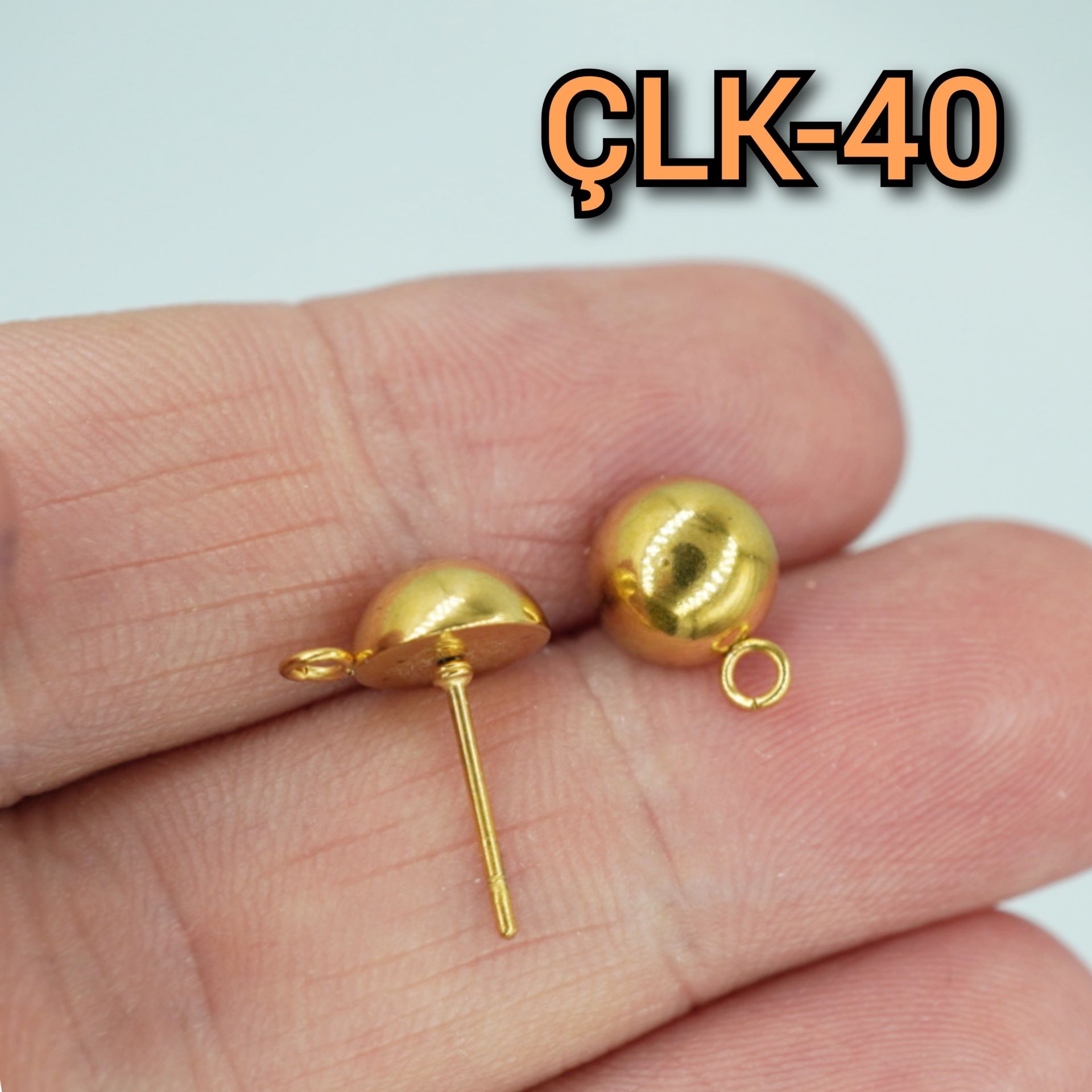 ÇLK-40 A Kalite Kaplama Altın Renk 316L Cerrahi Çelik Yarım Top Küpe Çivisi 8 mm