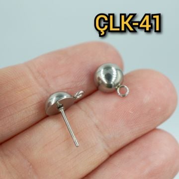 ÇLK-41 A Kalite Gümüş Renk 316L Cerrahi Çelik Yarım Top Küpe Çivisi 8 mm