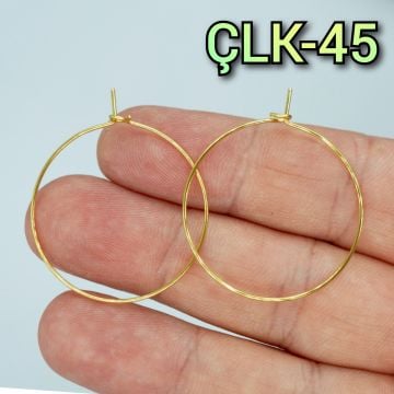 ÇLK-45 A Kalite Kaplama Altın Renk 316L Cerrahi Çelik Tel Küpe Halka 30 mm
