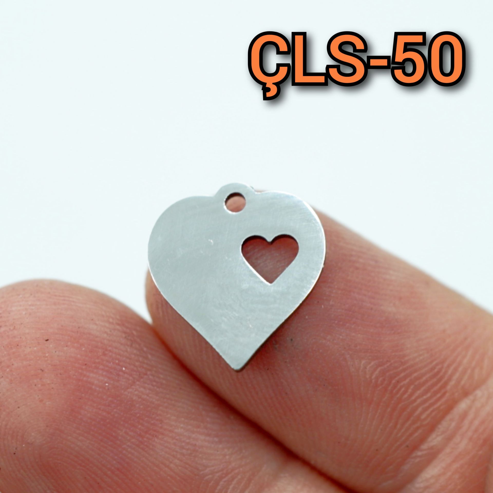 ÇLS-50 A Kalite Gümüş Renk 316L Cerrahi Çelik Kalp Sallantı - Kolye Ucu