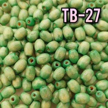 TB-027 Yeşil Renk Arpa Kesim Ahşap Boncuk 6.8*5.2 mm