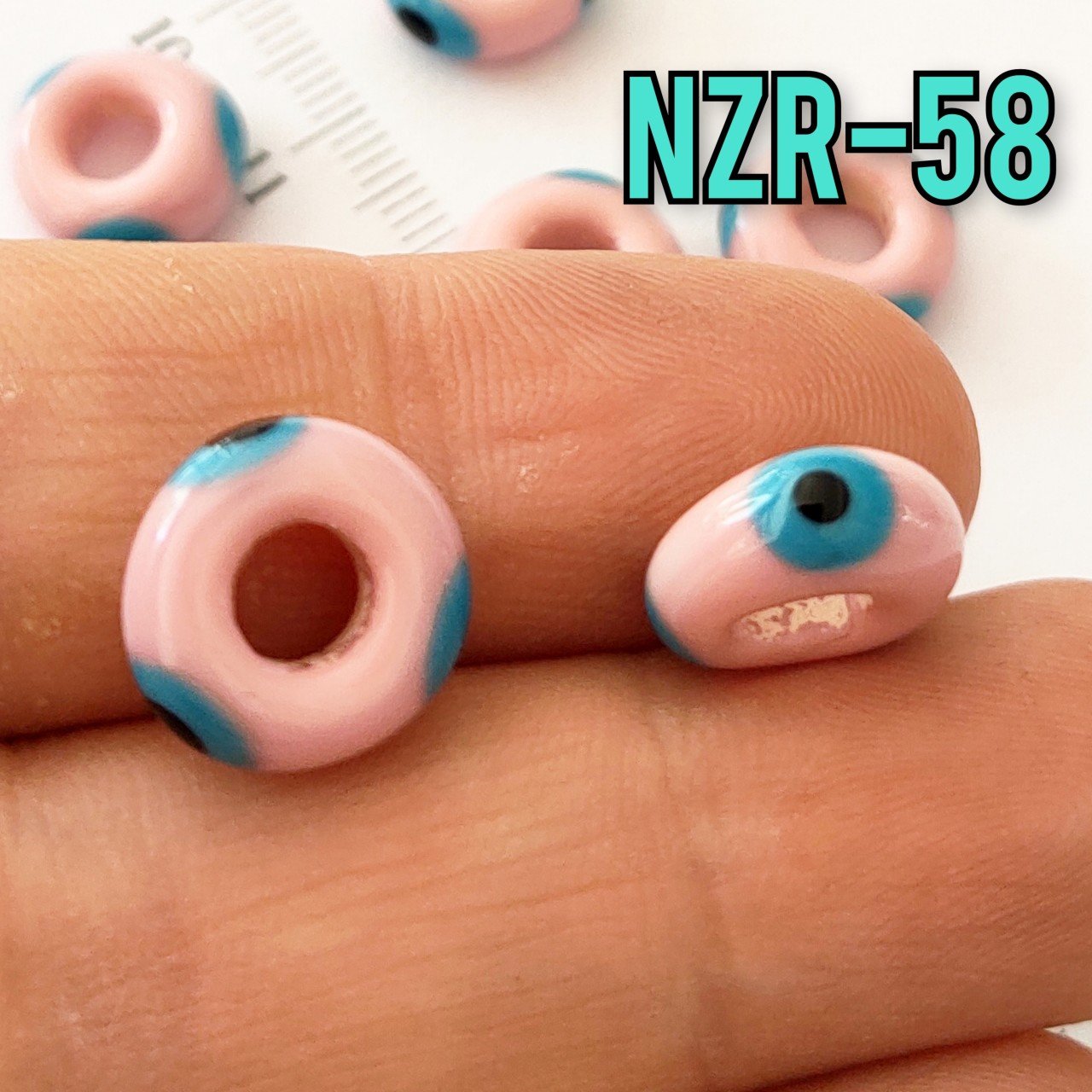 NZR-58 Murano Silindir 3 Gözlü Nazar Boncuğu Nostaljik Pembe 14*5 mm