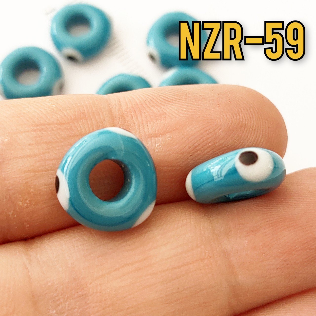 NZR-59 Murano Silindir 3 Gözlü Nazar Boncuğu Koyu Nostaljik Mavi 14*5 mm