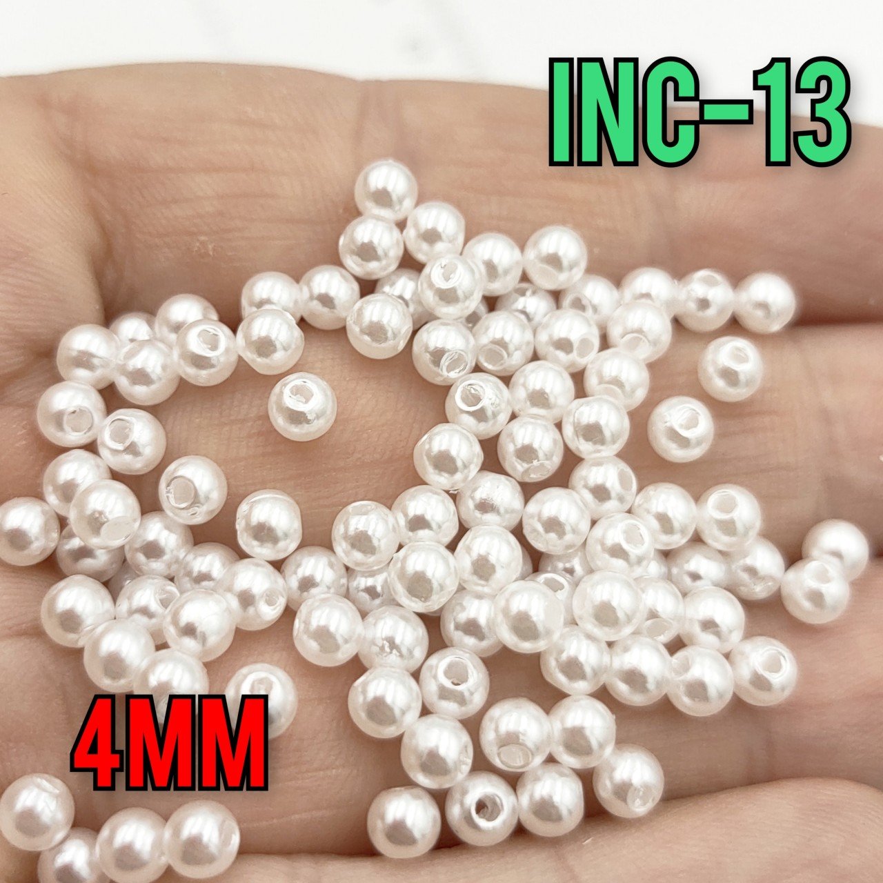 İNC-13 Beyaz Renk Yuvarlak Lüx Plastik İnci 4 mm