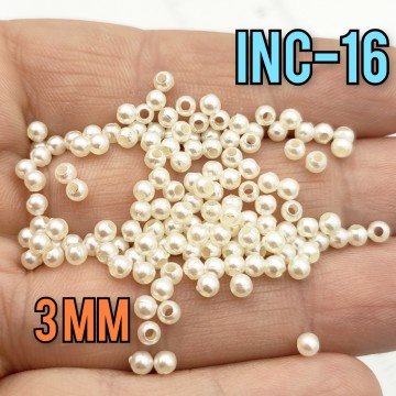 İNC-16 Krem Renk Yuvarlak Lüx Plastik İnci 3 mm