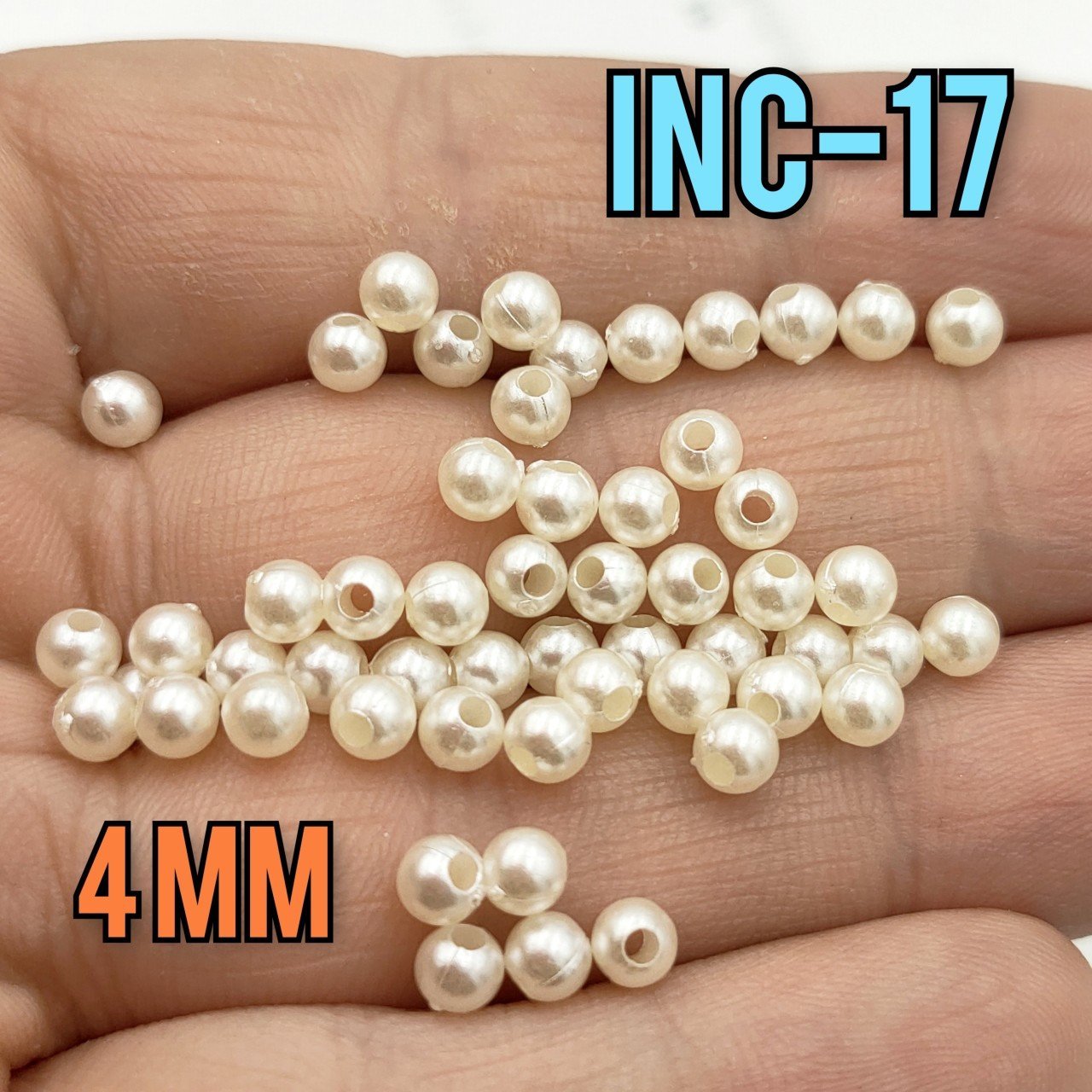 İNC-17 Krem Renk Yuvarlak Lüx Plastik İnci 4 mm