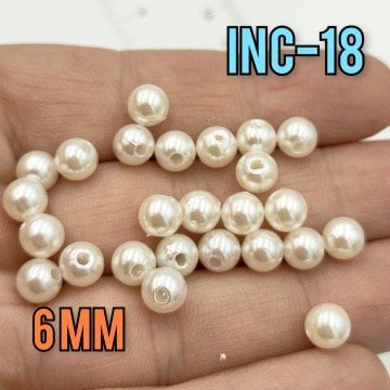 İNC-18 Krem Renk Yuvarlak Lüx Plastik İnci 6 mm