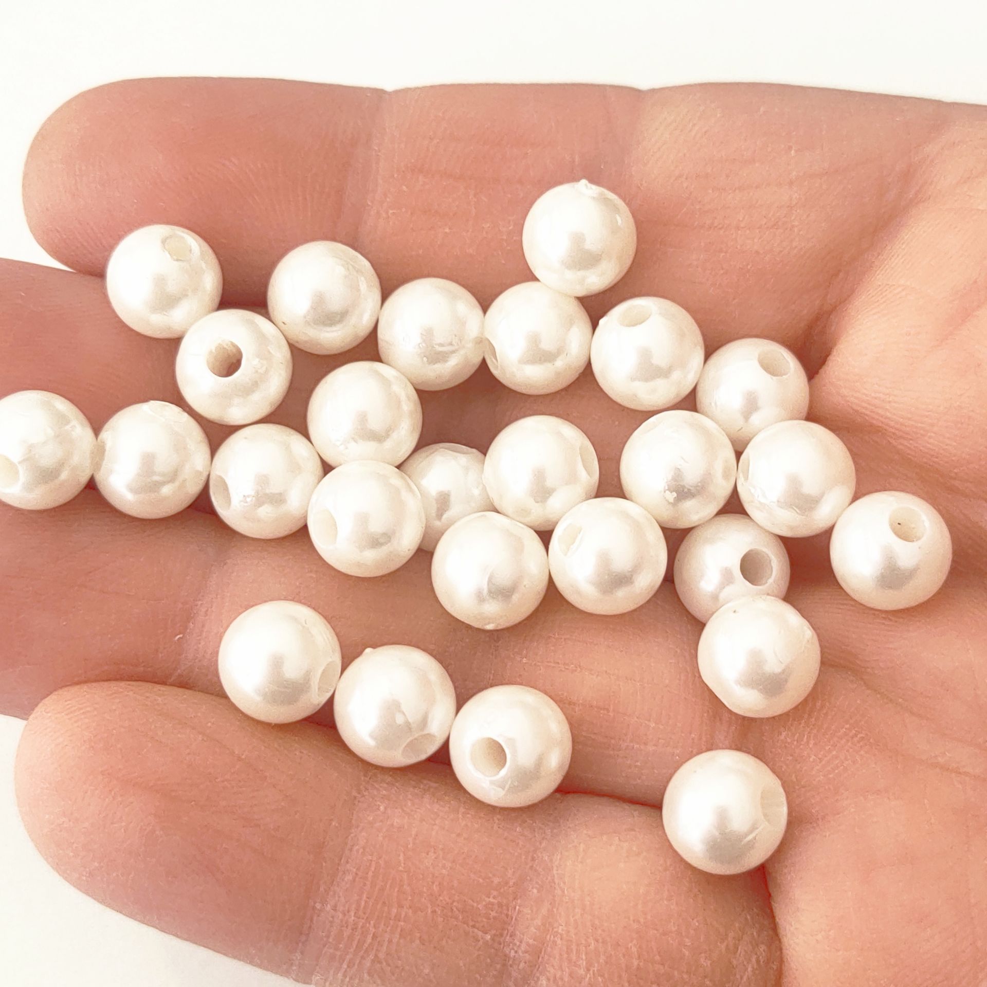 İNC-19 Krem Renk Yuvarlak Lüx Plastik İnci 8 mm