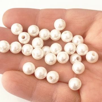 İNC-19 Krem Renk Yuvarlak Lüx Plastik İnci 8 mm