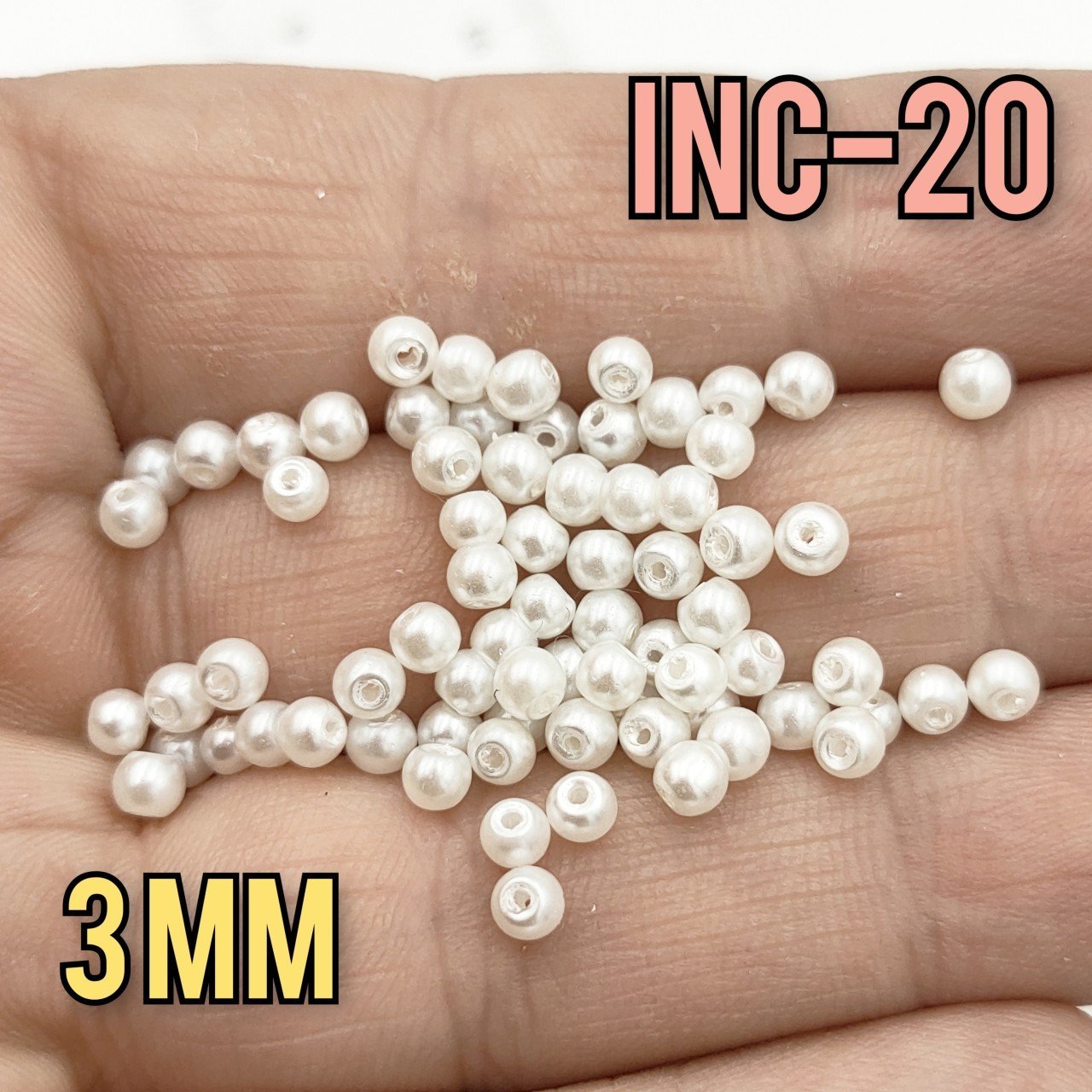 İNC-20 Beyaz Renk Yuvarlak Lüx Cam İnci 3 mm