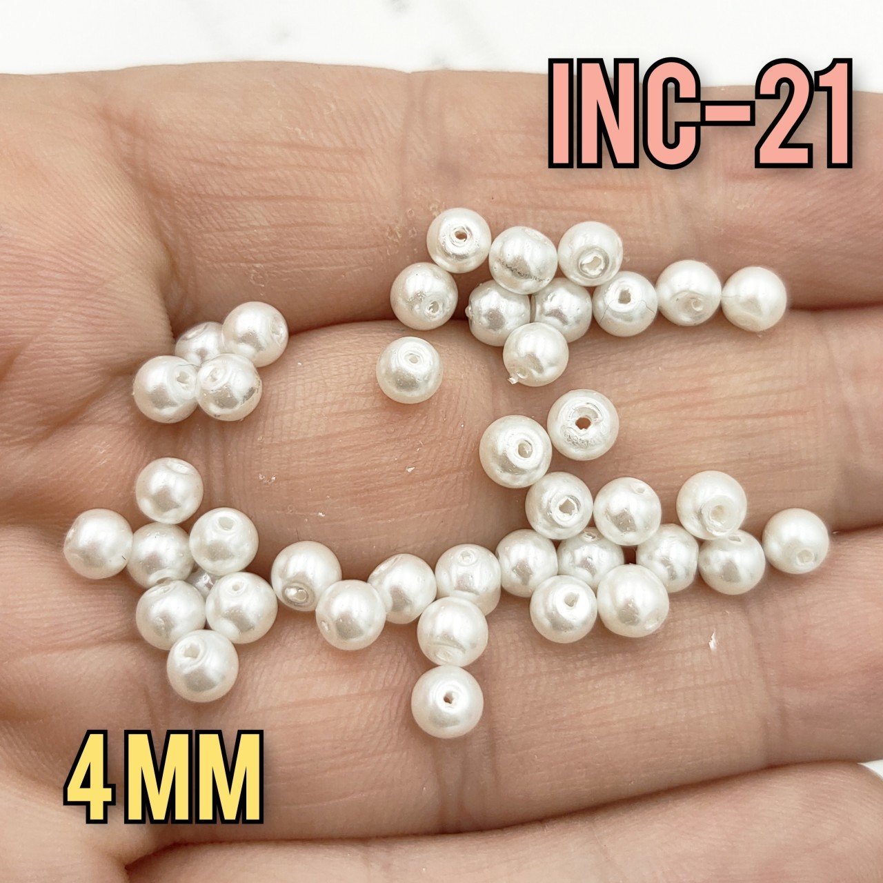 İNC-21 Beyaz Renk Yuvarlak Lüx Cam İnci 4 mm