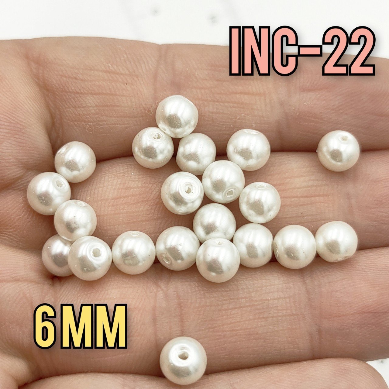 İNC-22 Beyaz Renk Yuvarlak Lüx Cam İnci 6 mm