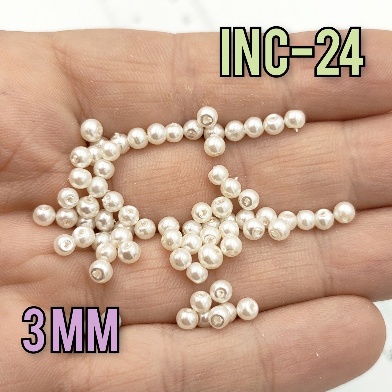 İNC-24 Krem Renk Yuvarlak Lüx Cam İnci 3 mm