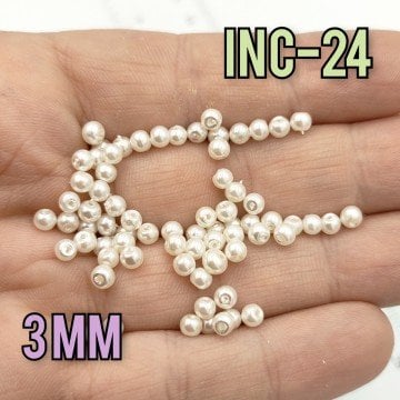 İNC-24 Krem Renk Yuvarlak Lüx Cam İnci 3 mm