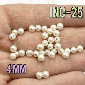 İNC-25 Krem Renk Yuvarlak Lüx Cam İnci 4 mm