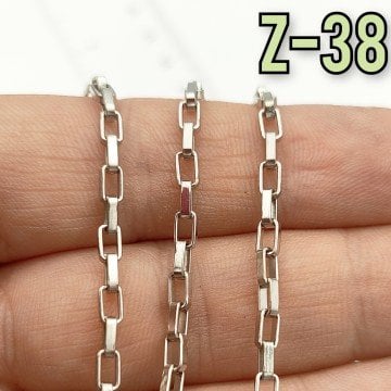 No : 038 Gümüş Renk Dikdörtgen Zincir 2.5x5 mm