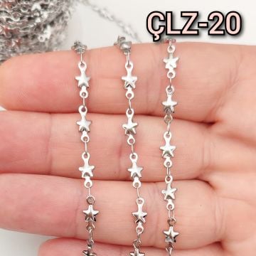 ÇLZ-20 A Kalite Gümüş Renk 316L Cerrahi Çelik Yıldızlı Zincir