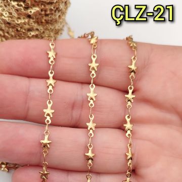 ÇLZ-21 A Kalite Kaplama Altın Renk 316L Cerrahi Çelik Yıldızlı Zincir