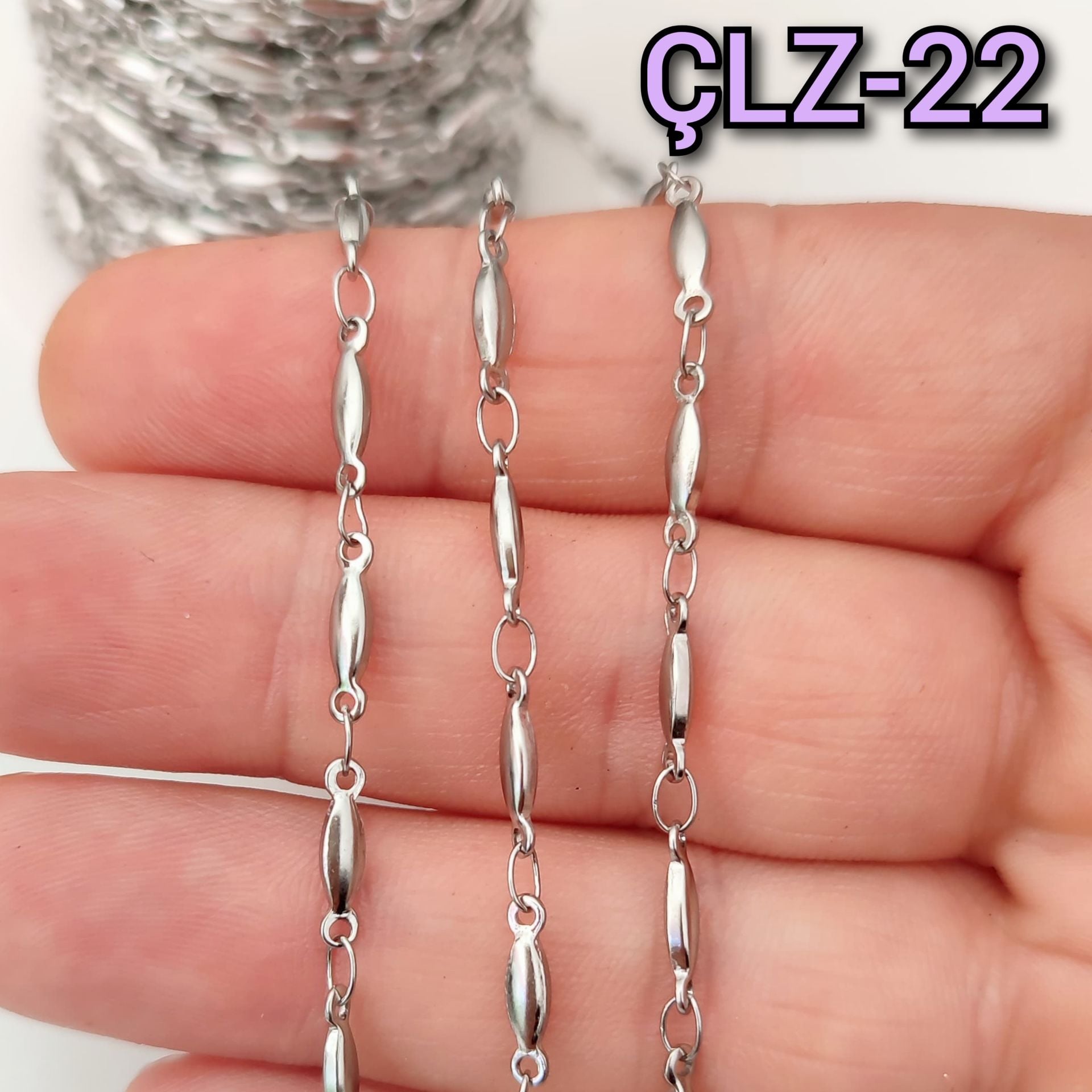 ÇLZ-22 A Kalite Gümüş Renk 316L Cerrahi Çelik Baget Zincir