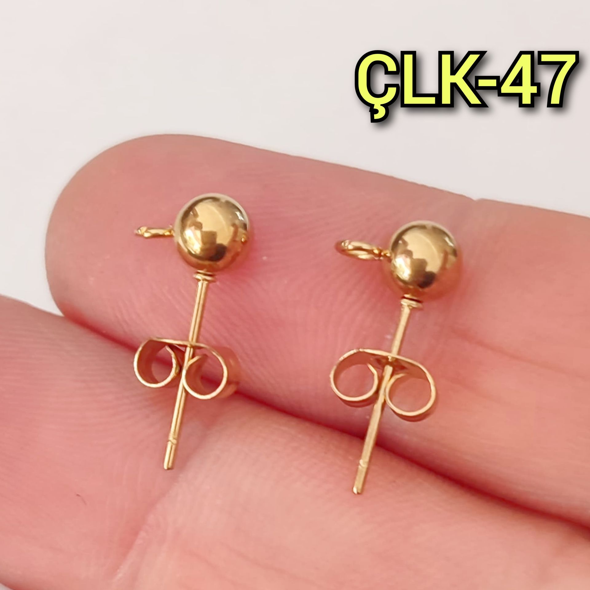 ÇLK-47 A Kalite Kaplama Altın Renk 316L Cerrahi Çelik Top Küpe Çivisi 5 mm