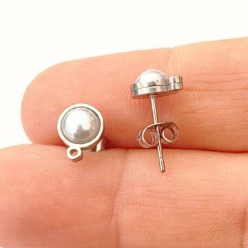 ÇLK-47 A Kalite 316L Cerrahi Çelik İncili Küpe Çivisi 7 mm