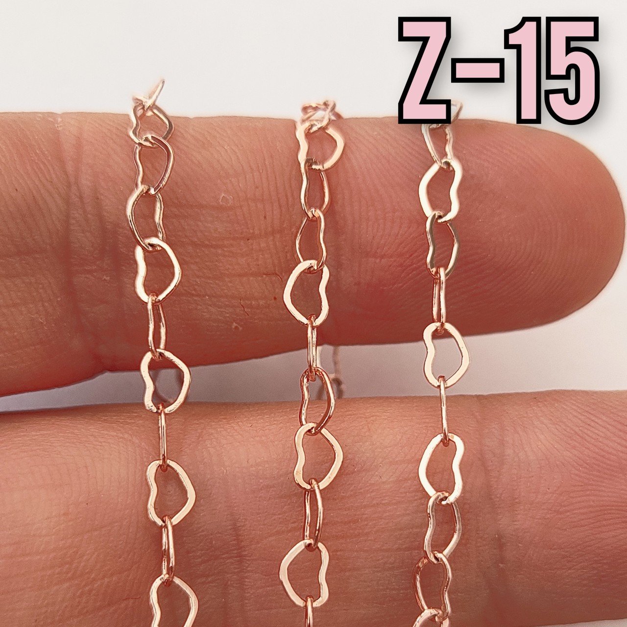 No : 115 Rose Kaplama Pirinç Kalp Zincir 3*4.5 mm
