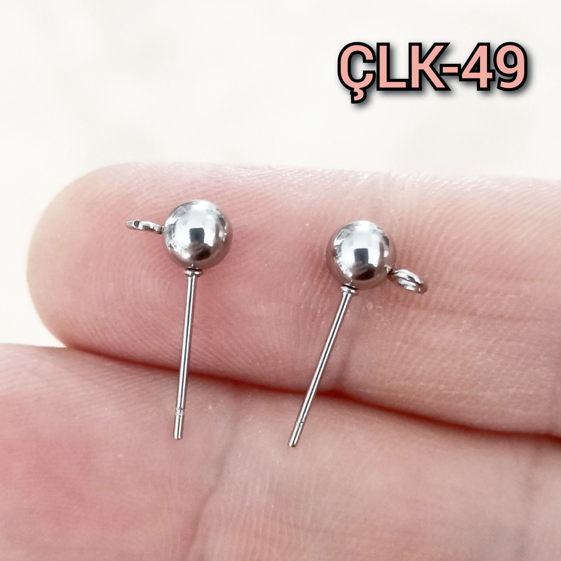 ÇLK-49 A Kalite Gümüş Renk 316L Cerrahi Çelik Top Küpe Çivisi 5 mm