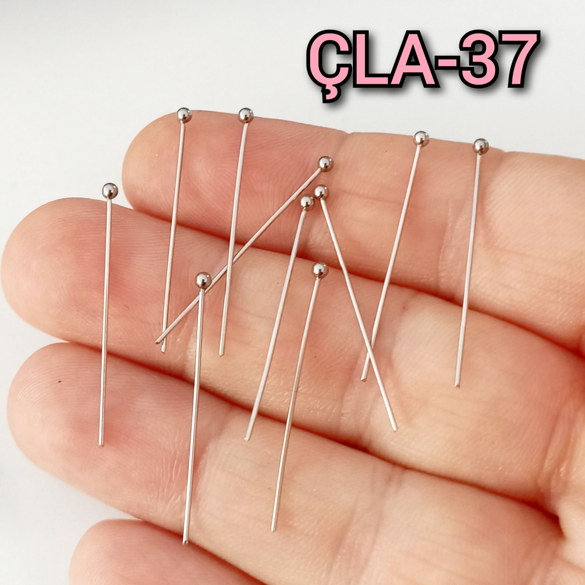 ÇLA-37 A Kalite Gümüş Renk 316L Cerrahi Çelik Top Başlı Takı Çivisi 30 mm