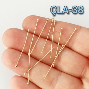 ÇLA-38 B Kalite Kaplama Altın Renk 316L Cerrahi Çelik Top Başlı Takı Çivisi 30 mm