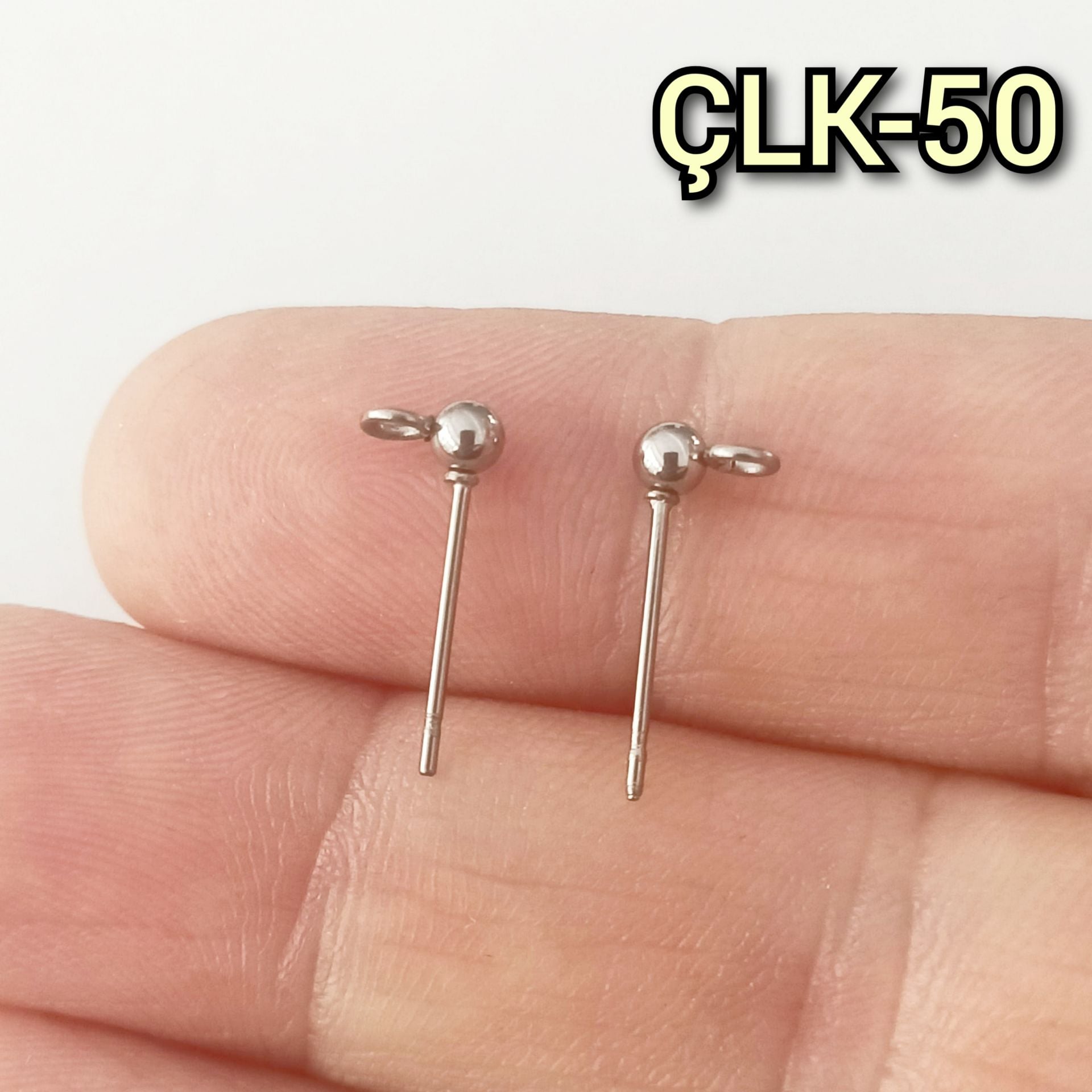 ÇLK-50 A Kalite Gümüş Renk 316L Cerrahi Çelik Top Küpe Çivisi 3 mm