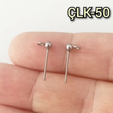 ÇLK-50 Gümüş Renk 316L Cerrahi Çelik Top Küpe Çivisi 3 mm