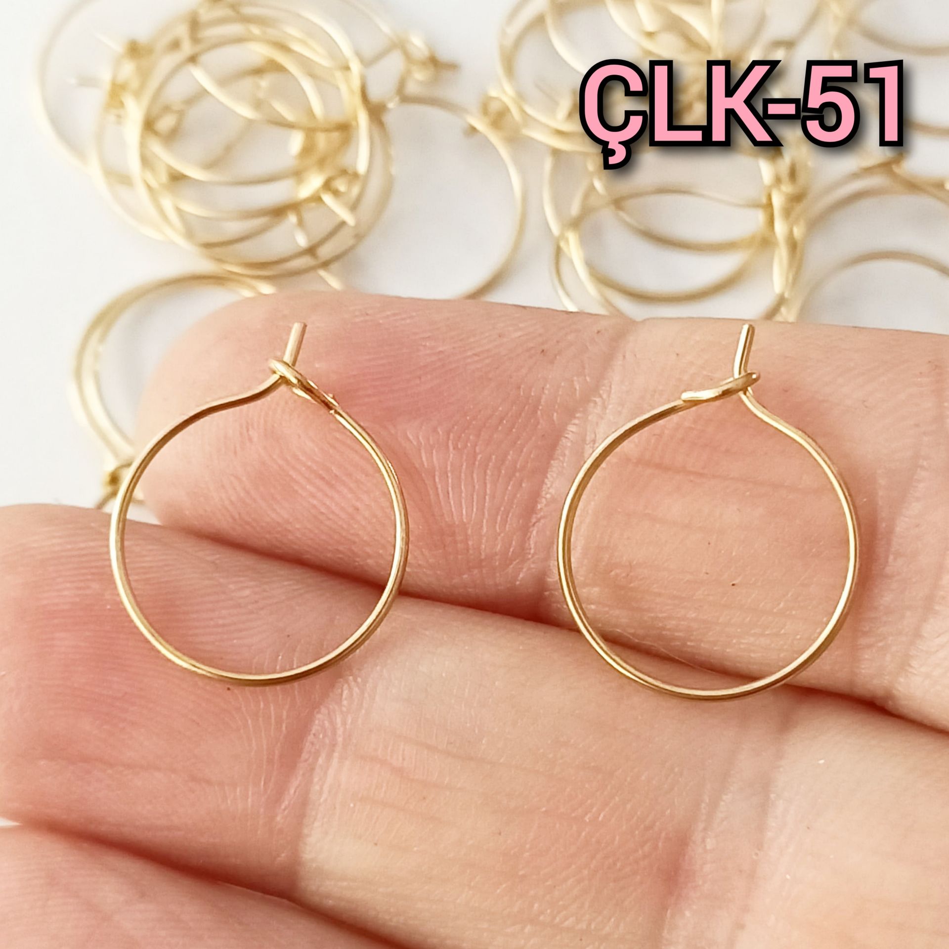 ÇLK-51 A Kalite Kaplama Altın Renk 316L Cerrahi Çelik Tel Küpe Halka 15 mm