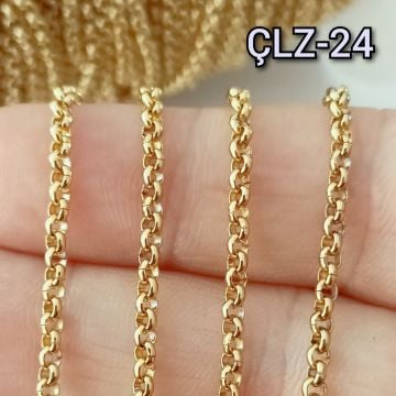 ÇLZ-24 A Kalite Kaplama Altın Renk 316L Cerrahi Çelik Doç Zincir 2.5 mm