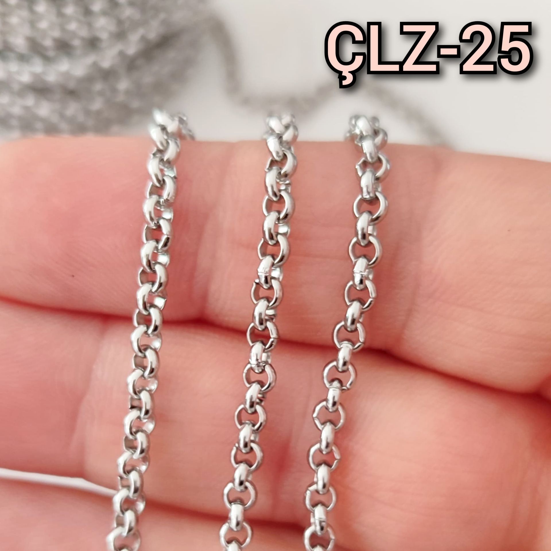 ÇLZ-25 Gümüş  Renk 304 Çelik Doç Zincir 3 mm