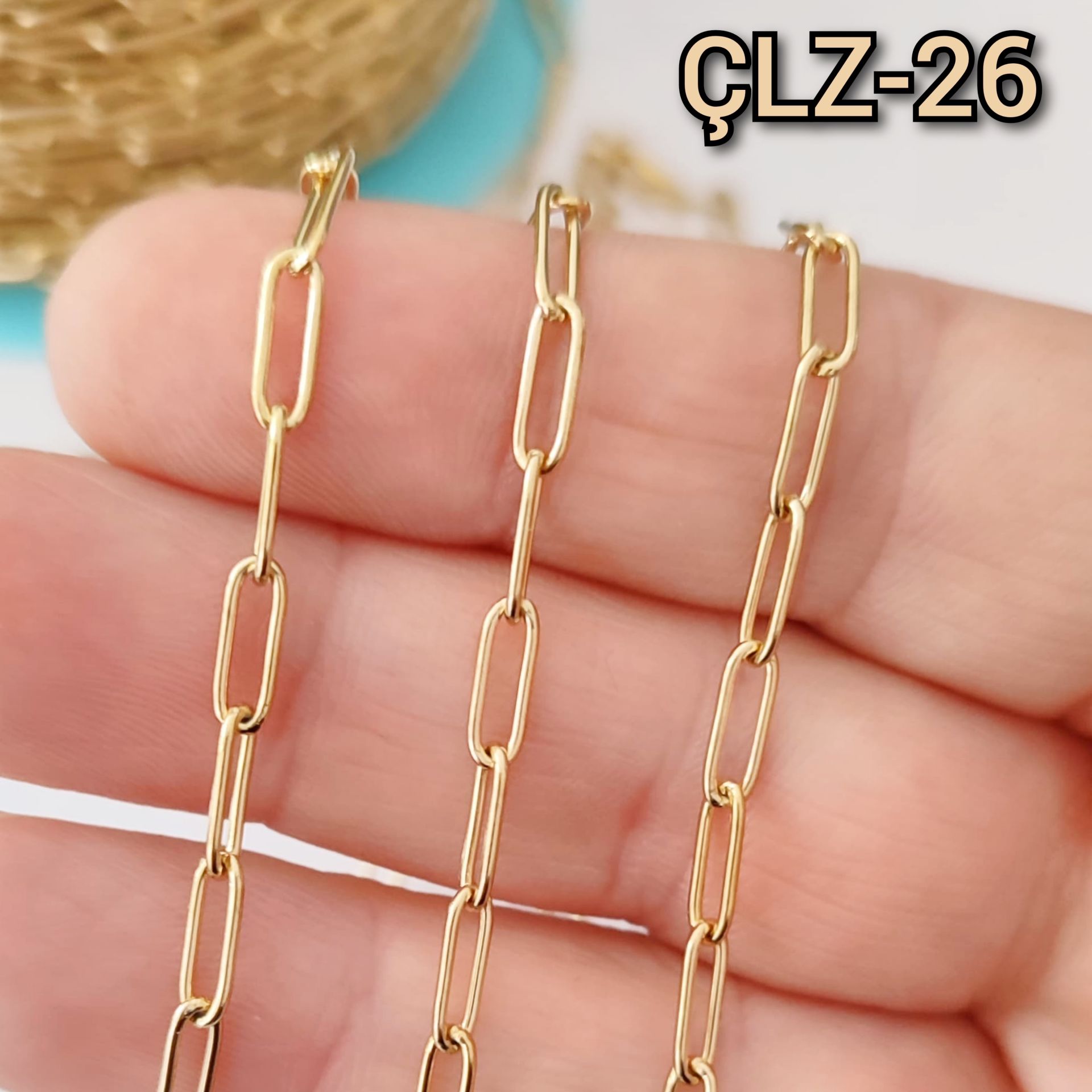 ÇLZ-26 A Kalite Kaplama Altın Renk 316L Cerrahi Çelik Ataç Zincir