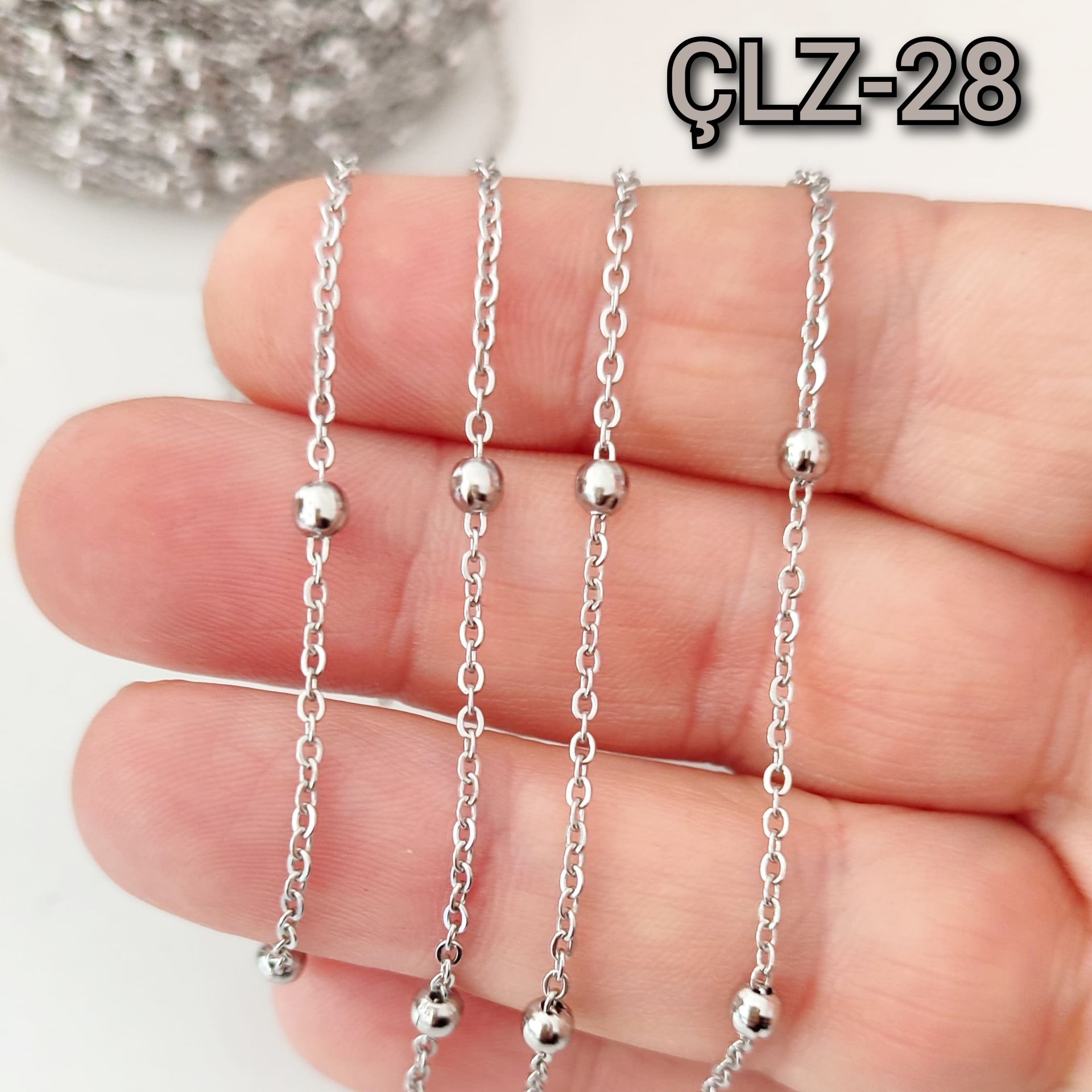 ÇLZ-28 A Kalite Gümüş Renk 316L Cerrahi Çelik Toplu Zincir